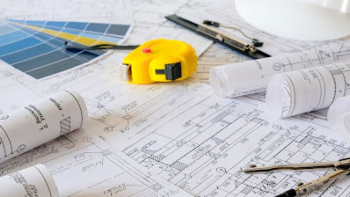 A set of house blueprints on a table